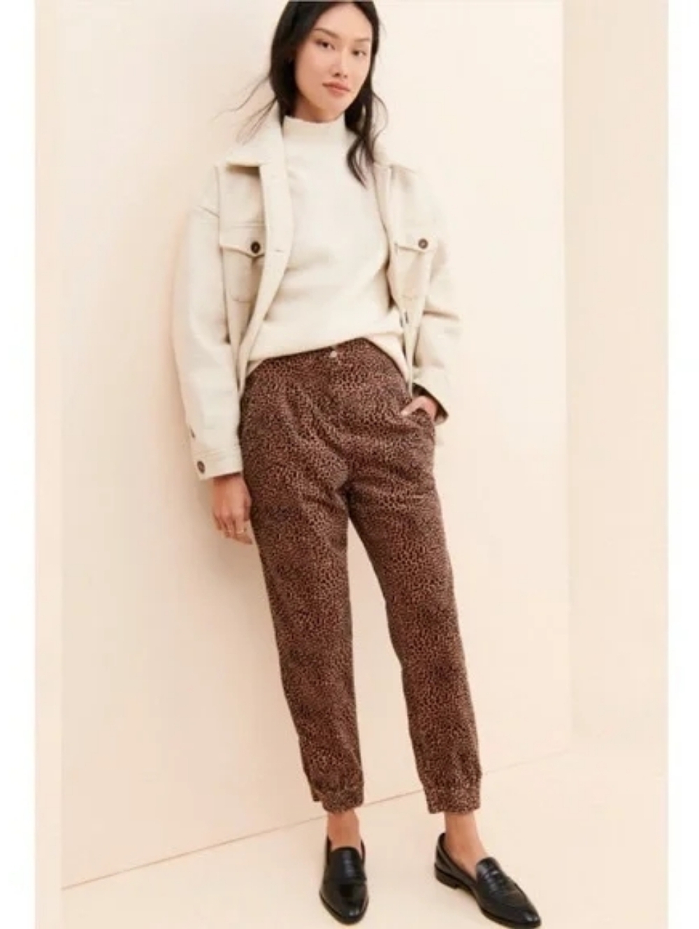 Anthropologie Kalea Animal Print High Waiat Corduroy Joggers M and S NWOT